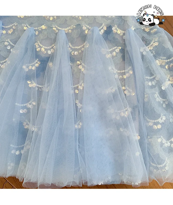 LEZONKIDS - Customizable New Summer Children's Party Sleeveless Sequined Mesh Dress Multi-layer Girls Dresses